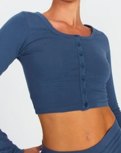 Button Up Cropped Long Sleeve Top -Style Fashion Fit co peony longsleeve moby dick imageback tc93716cot