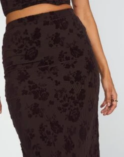 Burnout Mesh Lettuce Trim Midi Skirt -Style Fashion Fit co sabrina burnout mesh maxi soy blooms imageback sl53303bur