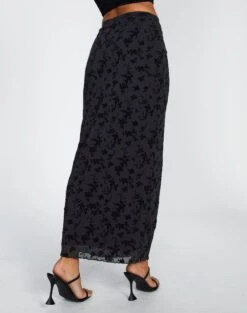 Burnout Mesh Lettuce Trim Midi Skirt -Style Fashion Fit co sabrina burnout mesh maxi vine burnout back sl53303bur