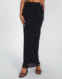 Burnout Mesh Lettuce Trim Midi Skirt -Style Fashion Fit co sabrina burnout mesh maxi vine burnout full sl53303bur