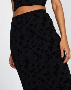 Burnout Mesh Lettuce Trim Midi Skirt -Style Fashion Fit co sabrina burnout mesh maxi vine burnout imageback sl53303bur