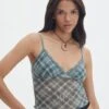 Print Mesh Lettuce Trim Cropped Cami -Style Fashion Fit co sabrina mesh cami sideline check front tv54660rprt