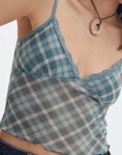 Print Mesh Lettuce Trim Cropped Cami 25 Print Mesh Lettuce Trim Cropped Cami -Style Fashion Fit co sabrina mesh cami sideline check imageback tv54660rprt