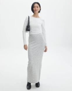 Tailored Mid Rise Maxi Skirt -Style Fashion Fit co skylar fluffy knit midi skirt grey marle front sl111823knt 2
