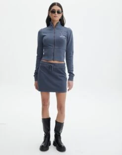 Double Button Knee Length Denim Skirt -Style Fashion Fit co zephy cotton mini skirt washed navy front ss123055cot