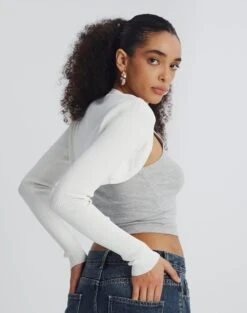 Multi Rib Knit Long Sleeve Shrug -Style Fashion Fit corbin shrug white back kc54894knt