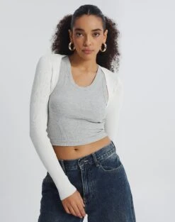 Multi Rib Knit Long Sleeve Shrug