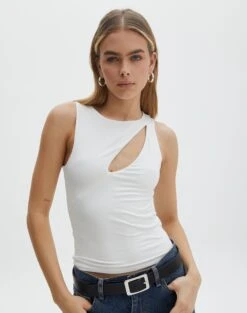 Supersoft Cut Out High Neck Crop Tank -Style Fashion Fit costa cut out top milk front tv116914pch