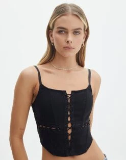 Ruffle Frill Tie Front Top -Style Fashion Fit denver lace up corset black front bv109857pln 2
