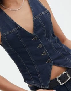 Denim V Neck Waistcoat -Style Fashion Fit dina denim waistcoat last rodeo indigo imageback bv99446dnm