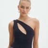 Supersoft One Shoulder Cut Out Bodysuit -Style Fashion Fit dua one shoulder cut out bodysuit black front tb88291pch 1