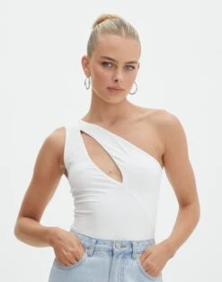 Supersoft One Shoulder Cut Out Bodysuit -Style Fashion Fit dua one shoulder cut out bodysuit white front tb88291pch