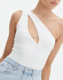 Supersoft One Shoulder Cut Out Bodysuit -Style Fashion Fit dua one shoulder cut out bodysuit white imageback tb88291pch