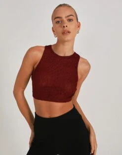 Long Sleeve Cut Out Ribbed Top -Style Fashion Fit frida curve hem crop red chocolate front tv70467lac