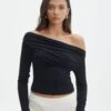 Ruched Off The Shoulder Top -Style Fashion Fit genie ruche off the shoulder top black front tl124186vis 1