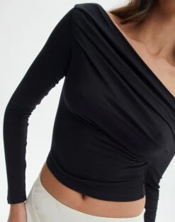 Ruched Off The Shoulder Top -Style Fashion Fit genie ruche off the shoulder top black imageback tl124186vis