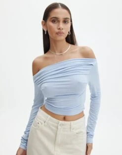 Ruched Off The Shoulder Top -Style Fashion Fit genie ruche off the shoulder top icecap front tl124186vis