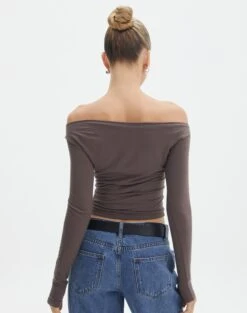 Ruched Off The Shoulder Top -Style Fashion Fit genie ruched off the shoulder top irish coffee back tl124186vis