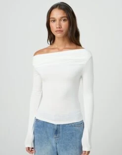 Ruched Off The Shoulder Top -Style Fashion Fit genie ruched off the shoulder top milk front tl124186vis