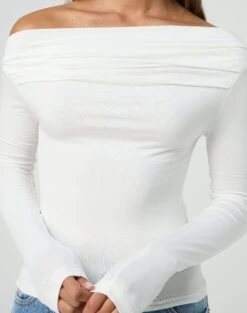 Ruched Off The Shoulder Top -Style Fashion Fit genie ruched off the shoulder top milk imageback tl124186vis