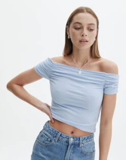 Wide Leg Denim Culottes -Style Fashion Fit greta ruched off the shoulder top blue melody front ts119562cot