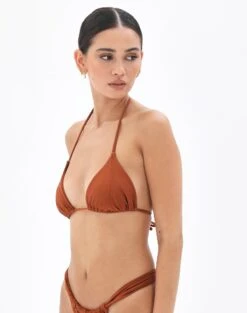 Shimmer Ruched Triangle Bikini Top -Style Fashion Fit harley halter tri bikini top third place detail ga54007shm