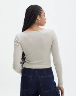 Long Sleeve Button Scoop Neck Top -Style Fashion Fit harrison henley longsleeve head in the sand back tl114637ocot