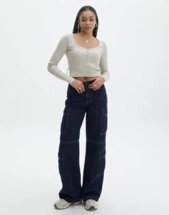 Long Sleeve Button Scoop Neck Top -Style Fashion Fit harrison henley longsleeve head in the sand full tl114637ocot