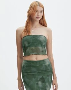 Print Mesh Maxi Skirt -Style Fashion Fit howdy half mesh strapless cypress haze front tv55201rprt 1