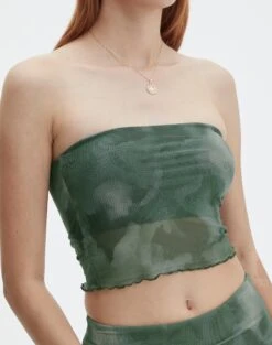 Print Mesh Strapless Top -Style Fashion Fit howdy half mesh strapless cypress haze imageback tv55201rprt