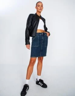 Cargo Denim Mini Skirt -Style Fashion Fit ingrid denim skirt coyote blue front ss109349dnm 3