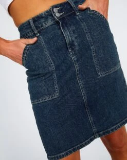 Double Button Knee Length Denim Skirt -Style Fashion Fit ingrid denim skirt coyote blue imageback ss109349dnm