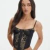 Lace Hook & Eye Front Corset Top -Style Fashion Fit inka corset top blacknude front ut111638lac