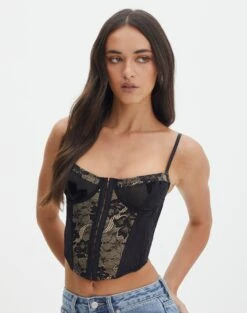 Lace Hook & Eye Front Corset Top
