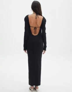 Knit Long Sleeve Keyhole Maxi Dress -Style Fashion Fit ivar keyhole dressy maxi black back kd124285knt