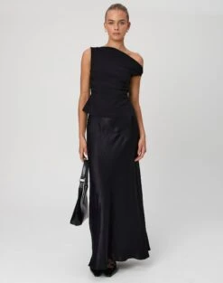One Shoulder Asymmetric Top -Style Fashion Fit ivy panelled satin maxi skirt black front sl116240vis
