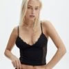 Lace Detail Cropped Cami -Style Fashion Fit jeronimo lace tank blackblack front tv111894lac