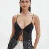 Lace Tie Front Split Top -Style Fashion Fit jupiter lace hanky tank black front tv130464lac