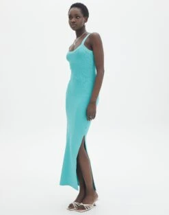 Round Neckline Knit Maxi Dress -Style Fashion Fit kelly round neck aqua siren full kd119942knt