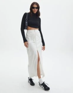 Drawstring Satin Maxi Skirt -Style Fashion Fit kita cargo skirt milk front sl100678cot 1