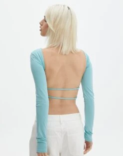 Open Strappy Back Long Sleeve Top -Style Fashion Fit lana strap open back top aqua siren back tl142894des
