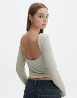 Supersoft Backless Long Sleeve Top -Style Fashion Fit layley longsleeve sea mist front tl102955pch