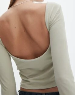 Supersoft Backless Long Sleeve Top -Style Fashion Fit layley longsleeve sea mist imageback tl102955pch