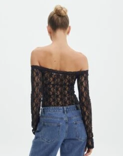 Off Shoulder Lace Long Sleeve Top -Style Fashion Fit lexi longsleeve lace top black back tl116985lac