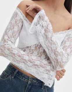 Off Shoulder Lace Long Sleeve Top -Style Fashion Fit lexi longsleeve lace top white imageback tl116985lac