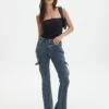 Low Rise Cargo Detail Bootcut Jeans -Style Fashion Fit lilo low rise denim cargo coyote blue front jd109688dnm 1