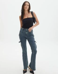 Mid Rise Denim Cargo Jean -Style Fashion Fit lilo low rise denim cargo coyote blue front jd109688dnm 2
