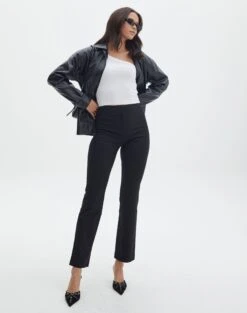 Wide Leg Pinstipe Tailored Pant -Style Fashion Fit lolo low rise kick flare black pinstripe front pw83861stp 2