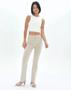Wide Leg Pinstipe Tailored Pant -Style Fashion Fit lolo low rise kick flare sand stripe front pw83861stp 2