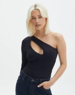 Supersoft One Shoulder Long Sleeve Cut Out Bodysuit